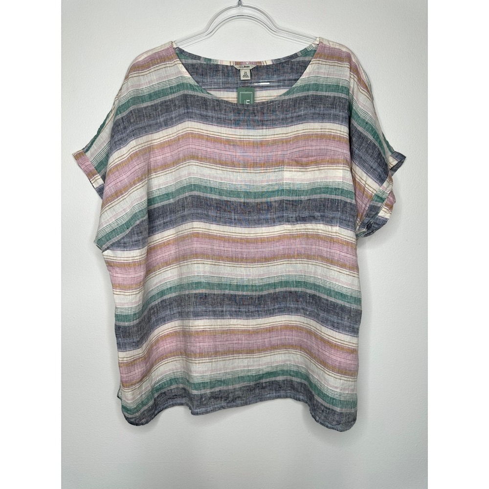 LL Bean Premium Washable Linen Short Sleeve Striped Top 2X 517767